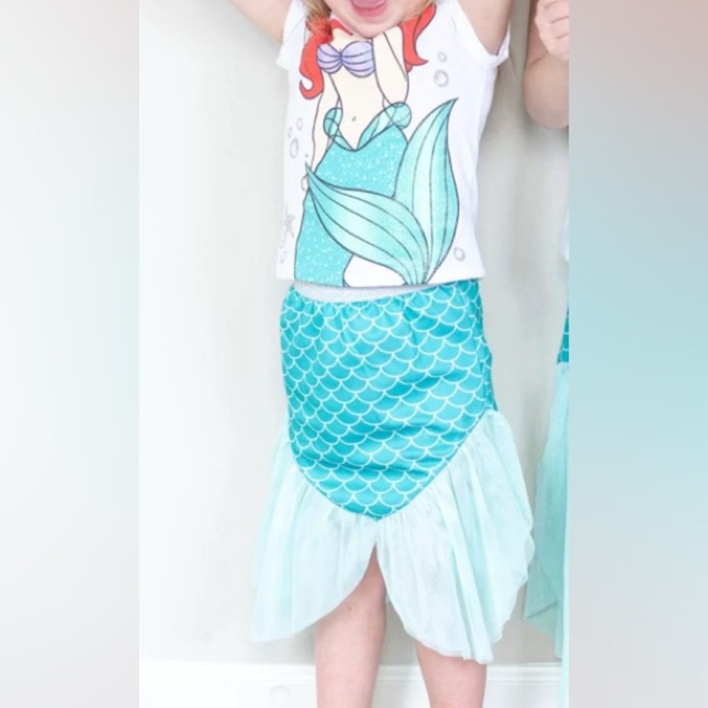 Disney Ariel Little Mermaid Graphic Top with Teal Skirt Outfit
